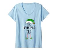 Donna The Invisible Elf Easy Xmas Costume Famiglia Gruppo Natale Maglietta con Collo a V