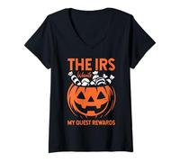 Donna The IRS Wants My Quest Ricompensa Candy Halloween Intagliato Zucca Maglietta con Collo a V