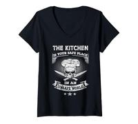 Donna The Kitchen Is Your Safe Place in An Unsafe World Fun Chef Maglietta con Collo a V