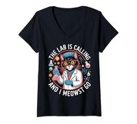Donna The Lab Is Calling And I Meowst Go Science Cat Nerd ||- Maglietta con Collo a V