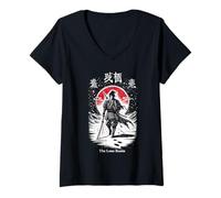 Donna The Lone Ronin - Dark Ukiyo-e Neo-Japanese Warrior Anime Art Maglietta con Collo a V