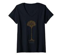Donna The Lord of The Rings Gondor Golden Tree Maglietta con Collo a V