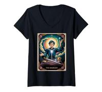Donna The Magician Tarocco Card - Design vintage Manifestation Power Maglietta con Collo a V
