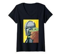 Donna The Mandalorian And Grogu Comic Art Style Side Portraits Maglietta con Collo a V