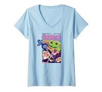 Donna The Mandalorian And Grogu Protect Attack Snack The Child Maglietta con Collo a V