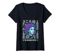 Donna The Medusa Effect Greco Mitologia Gorgone Statua Pietra Serpente Maglietta con Collo a V