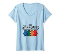 Donna The Meeples Gioco da Tavolo Divertimento Maglietta con Collo a V