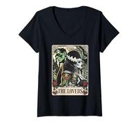 Donna The Monster Frankenstein e Bride The Lovers Tarocchi Card Maglietta con Collo a V