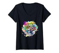 Donna The Mountain Tigers with Splash Colors Illustration Graphic Maglietta con Collo a V