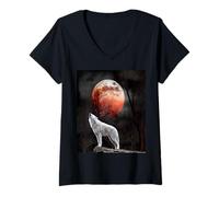 Donna The Mountain Wolf - Camicia da uomo Blood Moon Mountain Wolf Maglietta con Collo a V