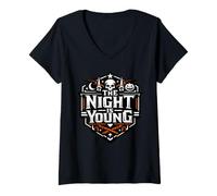 Donna The Night Is Young - Teschio di Halloween spettrale Maglietta con Collo a V