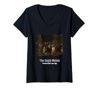 Donna The Night Watch di Rembrandt con Occhiali da Sole Maglietta con Collo a V