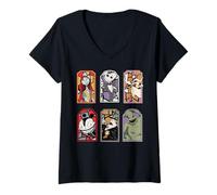 Donna The Nightmare Before Christmas Stained Glass Characters Maglietta con Collo a V