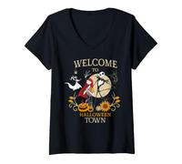 Donna The Nightmare Before Christmas Welcome To Halloween Maglietta con Collo a V