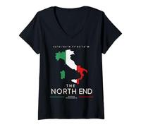 Donna The North End Boston Bandiera Italiana MA Ancestry Map Vintage Maglietta con Collo a V