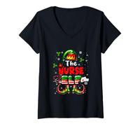 Donna The Nurse Elf Christmas Funny Job Team Matching Party Maglietta con Collo a V