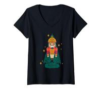 Donna The Nutcracker Tree Natale Maglietta con Collo a V