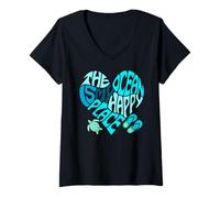 Donna The Ocean is My Happy Place Sea Beach Life Better Flip Flops Maglietta con Collo a V