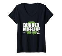 Donna The Office Dunder Mifflin Recycle Logo Maglietta con Collo a V