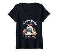 Donna The Only Ghost I Need Is The Holy Ghost Halloween Maglietta con Collo a V