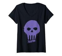Donna The Phantom Purple Skull Graffiti Paint, Fumetto retrò Maglietta con Collo a V