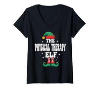 Donna The Physical Therapy Elf - Divertente Famiglia Natalizia Maglietta con Collo a V