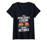 Donna The Pickleball Legend Never Retires Retro Sunset Sport Dad Maglietta con Collo a V