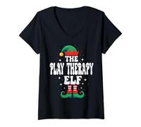 Donna The Play Therapy Elf - Gruppo di Famiglia di Natale Divertente Maglietta con Collo a V
