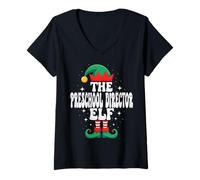 Donna The Preschool Director Elf Funny Christmas Matching Family Maglietta con Collo a V
