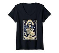 Donna The Pug Mom Gothic Skeleton Tarocchi Dog Lover Maglietta con Collo a V
