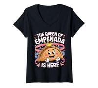 Donna The Queen of Empanada Is Here Food Mexican Cravings |- Maglietta con Collo a V