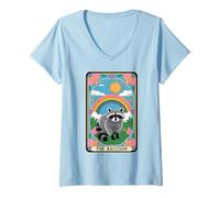 Donna The Raccoon Tarocchi Arcobaleno Hippie Divertente Racoon Maglietta con Collo a V