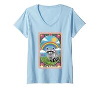 Donna The Raccoon Tarocchi Arcobaleno Hippie Divertente Racoon Maglietta con Collo a V