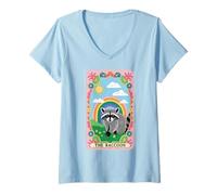 Donna The Raccoon Tarocchi Arcobaleno Hippie Divertente Racoon Maglietta con Collo a V