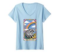 Donna The Raccoon Tarocchi Arcobaleno Hippie Divertente Racoon Maglietta con Collo a V