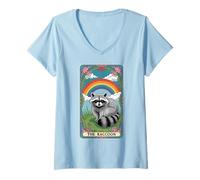 Donna The Raccoon Tarocchi Arcobaleno Hippie Divertente Racoon Maglietta con Collo a V