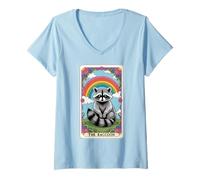 Donna The Raccoon Tarocchi Arcobaleno Hippie Divertente Racoon Maglietta con Collo a V