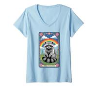 Donna The Raccoon Tarocchi Arcobaleno Hippie Divertente Racoon Maglietta con Collo a V
