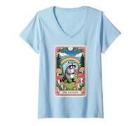 Donna The Raccoon Tarocchi Carta Fungo Hippie Divertente Racoon Maglietta con Collo a V