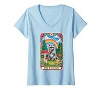 Donna The Raccoon Tarocchi Carta Fungo Hippie Divertente Racoon Maglietta con Collo a V