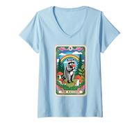 Donna The Raccoon Tarocchi Carta Fungo Hippie Divertente Racoon Maglietta con Collo a V