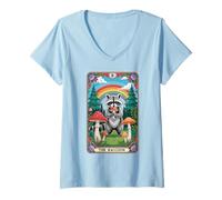 Donna The Raccoon Tarocchi Carta Fungo Hippie Divertente Racoon Maglietta con Collo a V