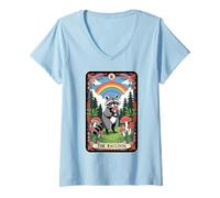 Donna The Raccoon Tarocchi Carta Fungo Hippie Divertente Racoon Maglietta con Collo a V