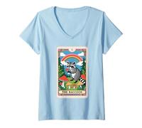 Donna The Raccoon Tarocchi Carta Fungo Hippie Divertente Racoon Maglietta con Collo a V