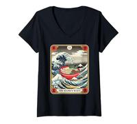 Donna The Ramen Wave Great Wave off Kanagawa Tarocchi Maglietta con Collo a V