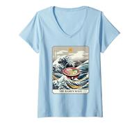 Donna The Ramen Wave Great Wave off Kanagawa Tarocchi Maglietta con Collo a V