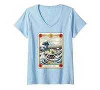 Donna The Ramen Wave Great Wave off Kanagawa Tarocchi Maglietta con Collo a V