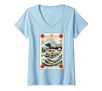Donna The Ramen Wave Great Wave off Kanagawa Tarocchi Maglietta con Collo a V