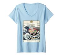 Donna The Ramen Wave Great Wave off Kanagawa Tarocchi Maglietta con Collo a V