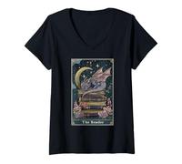 Donna The Reader - Libro di tarocchi con Drago Romantasy Fantasy Bookish Maglietta con Collo a V